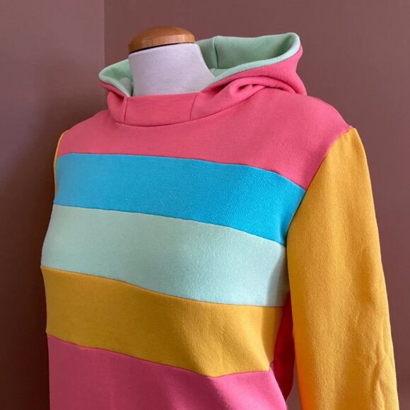Topical Sunrise Upcycled Hoodie w/ Pockets Sweatshirt One-of-a-Kind MungoCrafts - Picture 2 of 5
